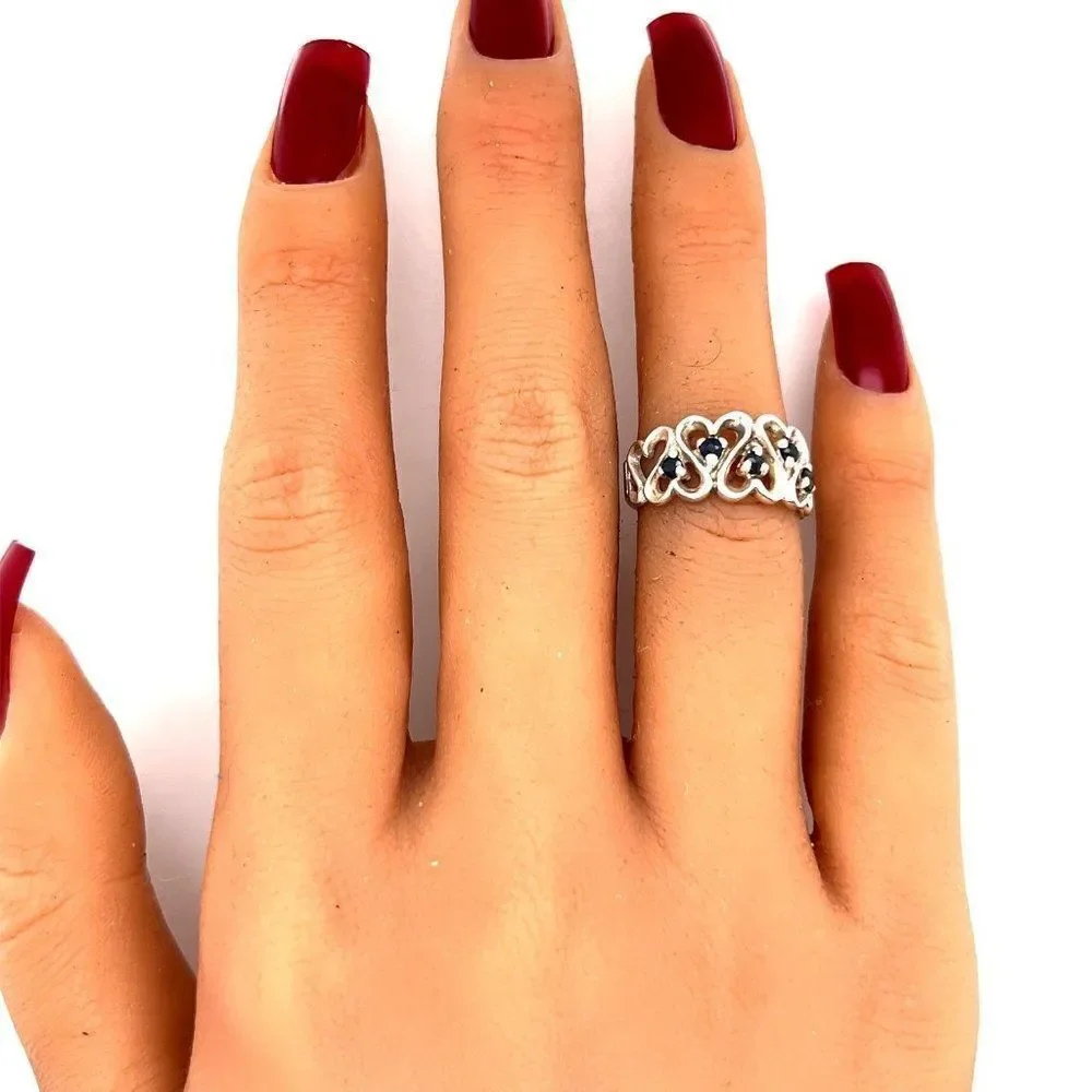 Sterling Silver 925 Blue Sapphires Ring‎